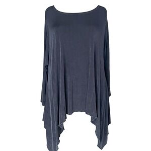 Heydari Black Asymmetric Hem Tunic Top XL USA Made Lagenlook Art to Wear